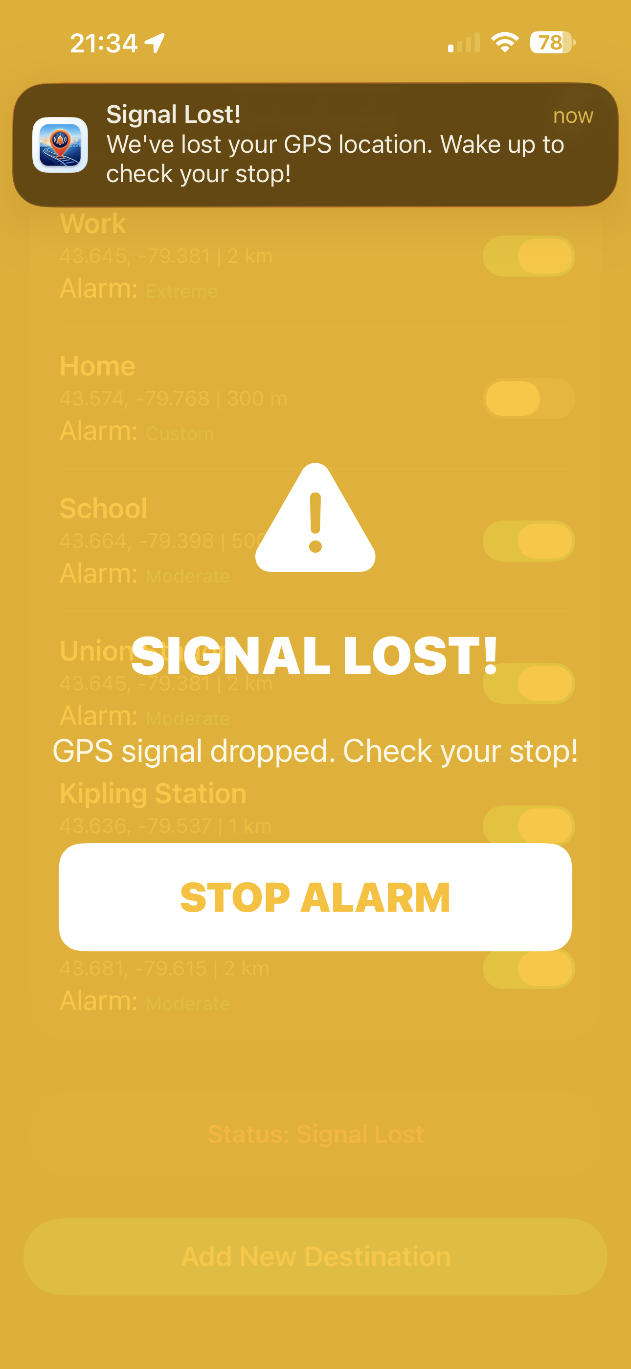 Signal Lost Alarm